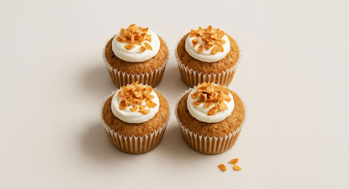 Kokos-Vanilje Muffins med Karamelliserede Kokosflager