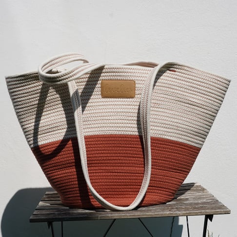 Lovelies - MARASUSA - ROPE BEACH BAG - Abricot/off White