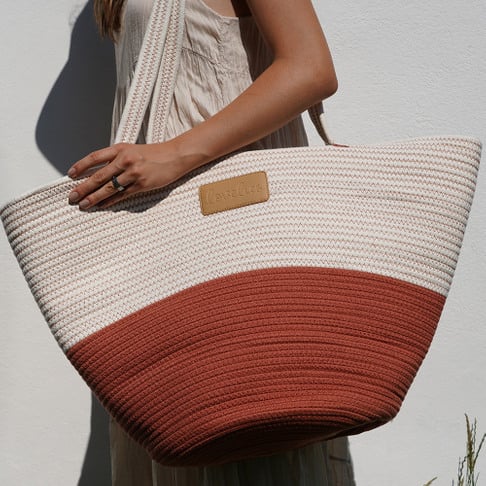 Lovelies - MARASUSA - ROPE BEACH BAG - Abricot/off White