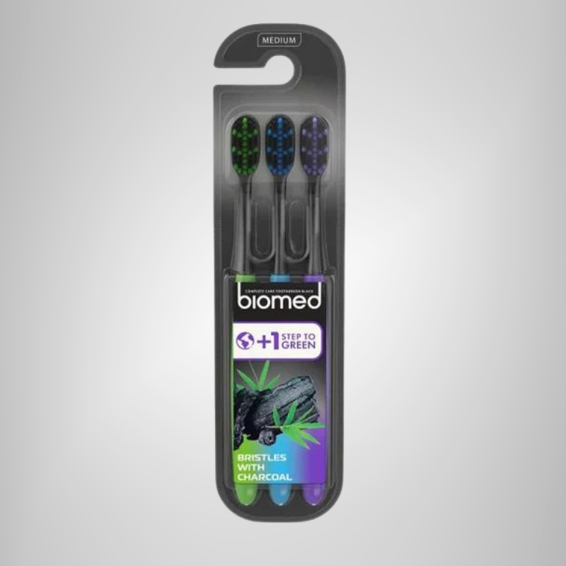 BIOMED - 3-PAK TANDBØRSTER MEDIUM MED CHARCOAL PC