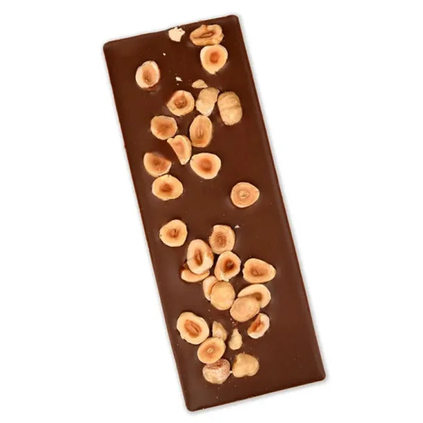 ØKOLADEN - ØKOLOGISK MÆLKECHOKOLADE - RISTEDE HASSELNØDDER - 75 g.