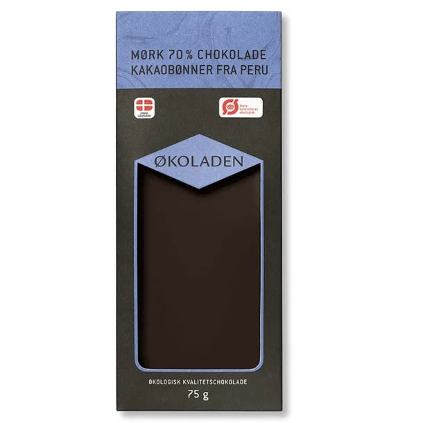 ØKOLADEN - ØKOLOGISK MØRK 70% CHOKOLADE - 75g.