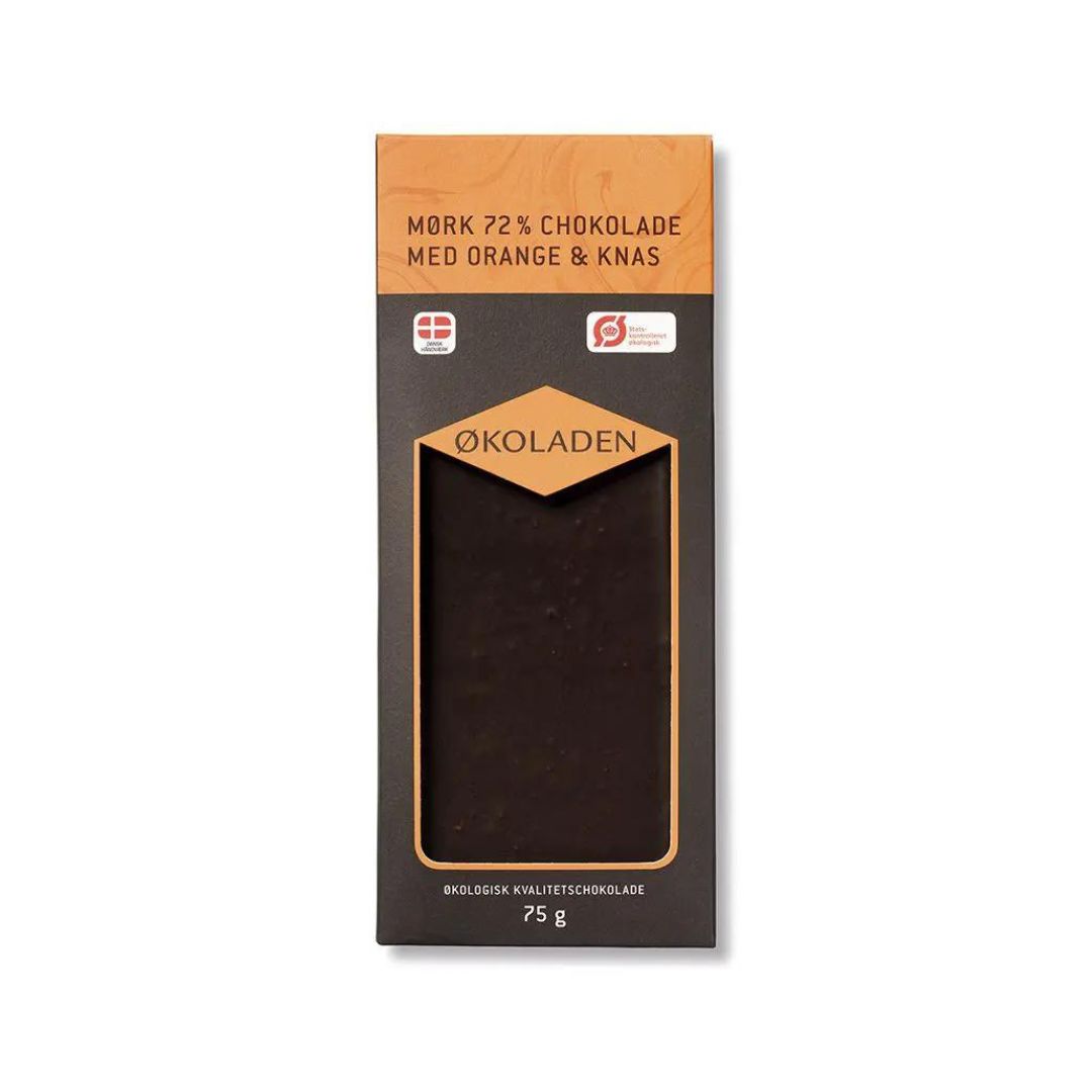 ØKOLADEN - MÆRK CHOKOLADE 72% - ORANGE & KNAS - 75 g.