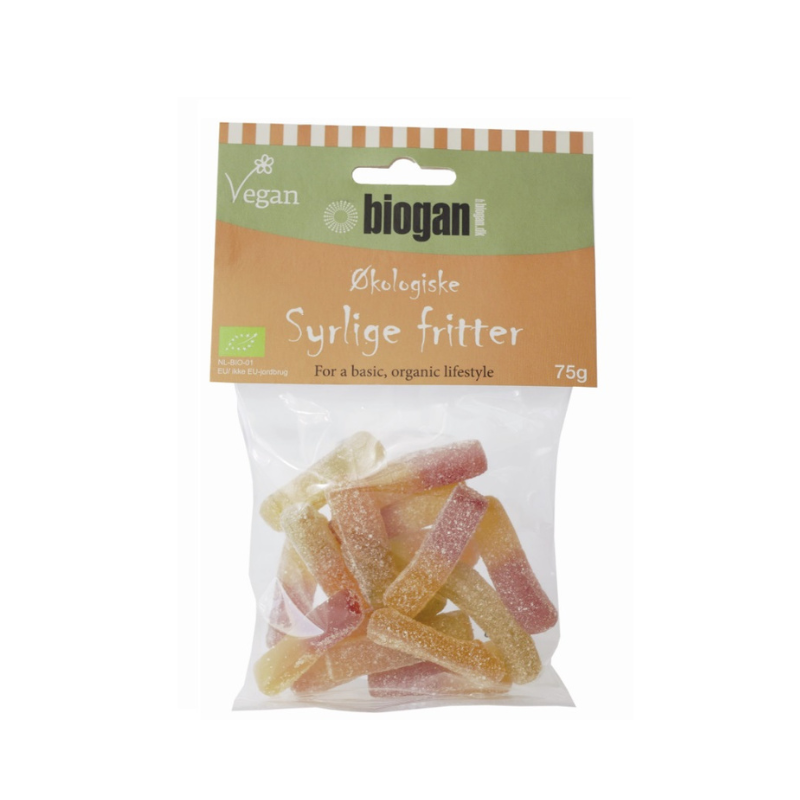 Biogan - Økologiske, Veganske, Gelatinefri Syrlige Vingummifritter - 75g