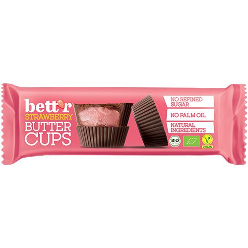 Bett'r - Strawberry Butter Cups - Økologisk - 39 g